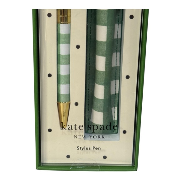Kate Spade New York Daisy Gingham Stylus Pen & Pouch Green NEW - Picture 2 of 5